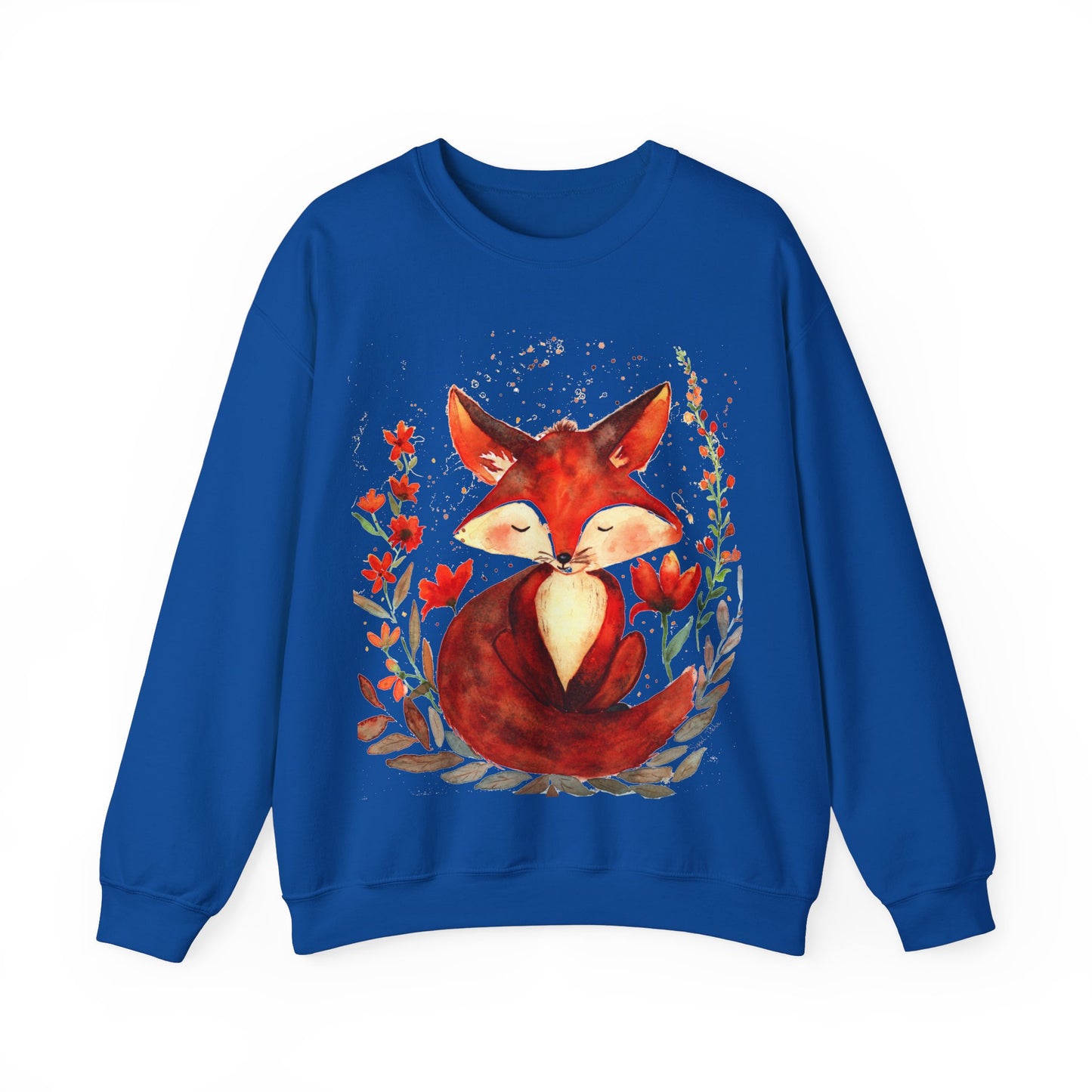 Pretty hand-painted fox and flowers Customizable sweatshirt: Unisex comfort clothing