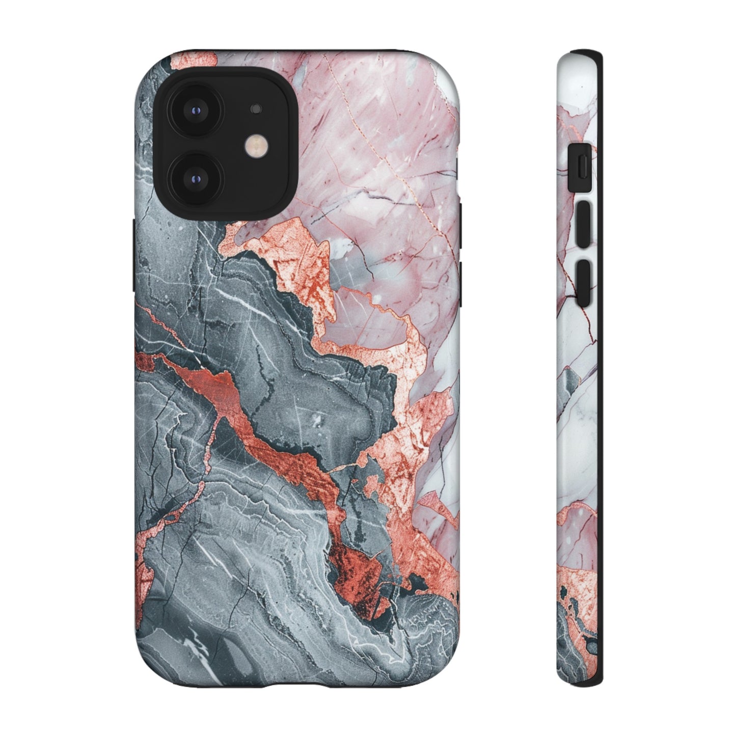 Coque téléphone robuste et résistante aux chocs  : marbre gris , orange et or