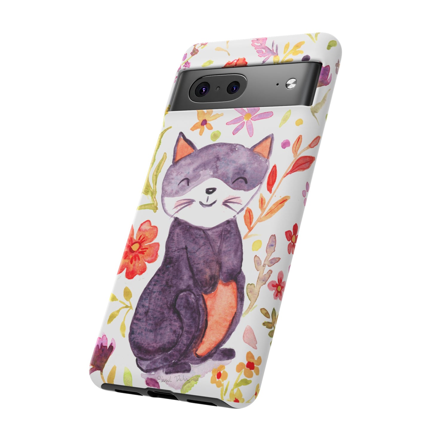 Robust and shock-resistant phone case Watercolor: Floral cat