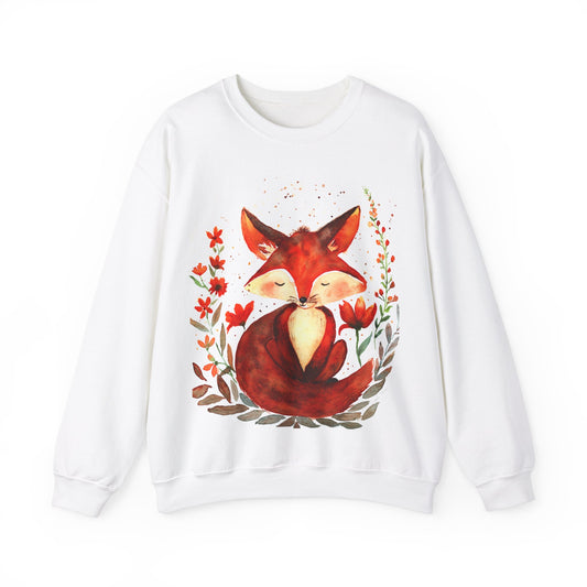 Pretty hand-painted fox and flowers Customizable sweatshirt: Unisex comfort clothing