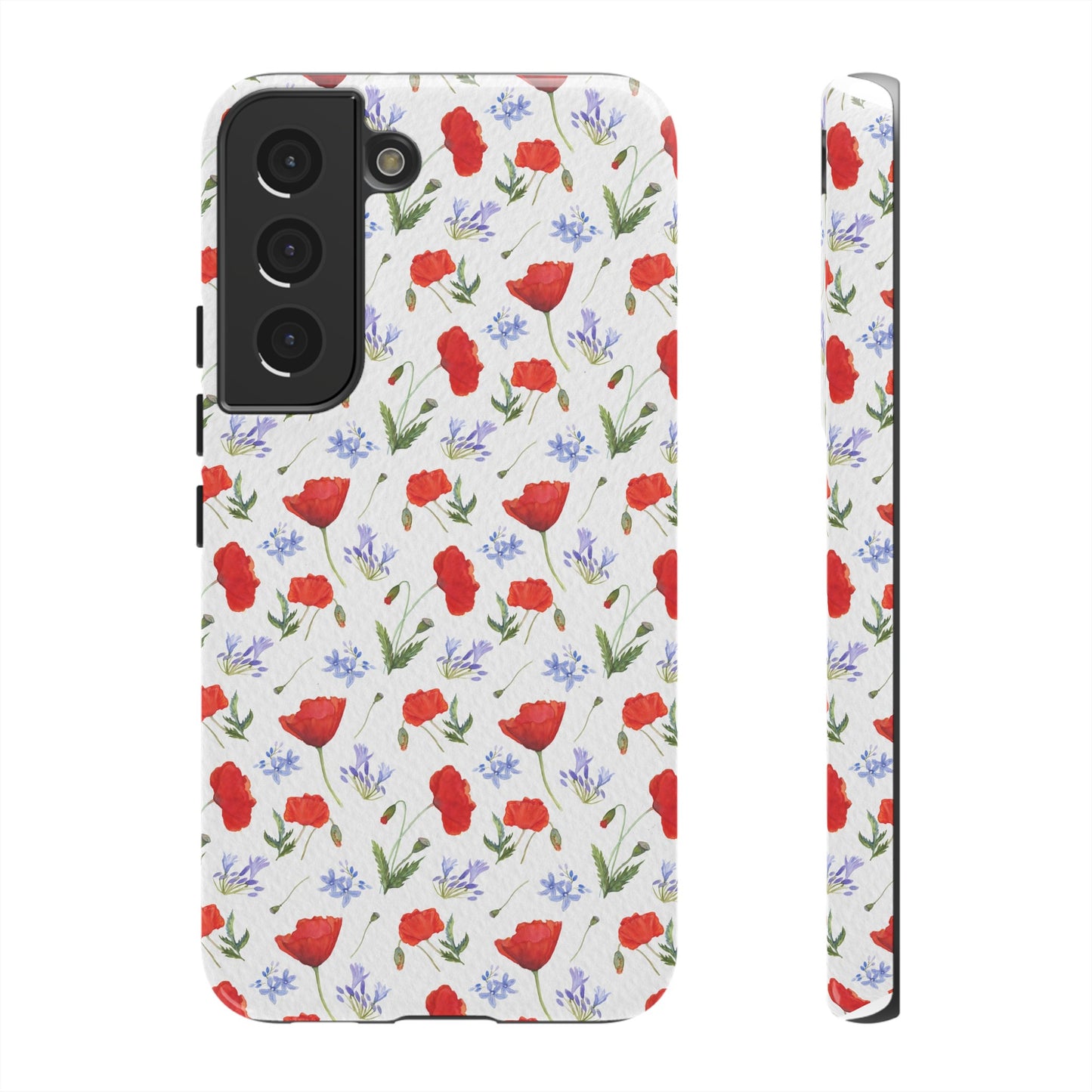 Robust and shock-resistant phone case: Watercolor Poppies and Agapanthus Flowers