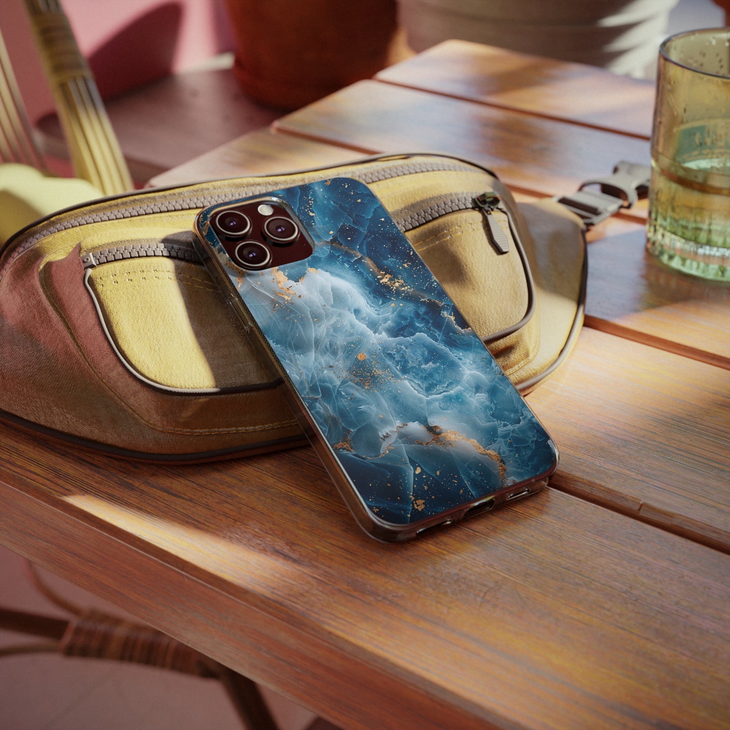 Customizable soft phone case: Gray and blue marble effect for iPhone, Samsung and Pixel