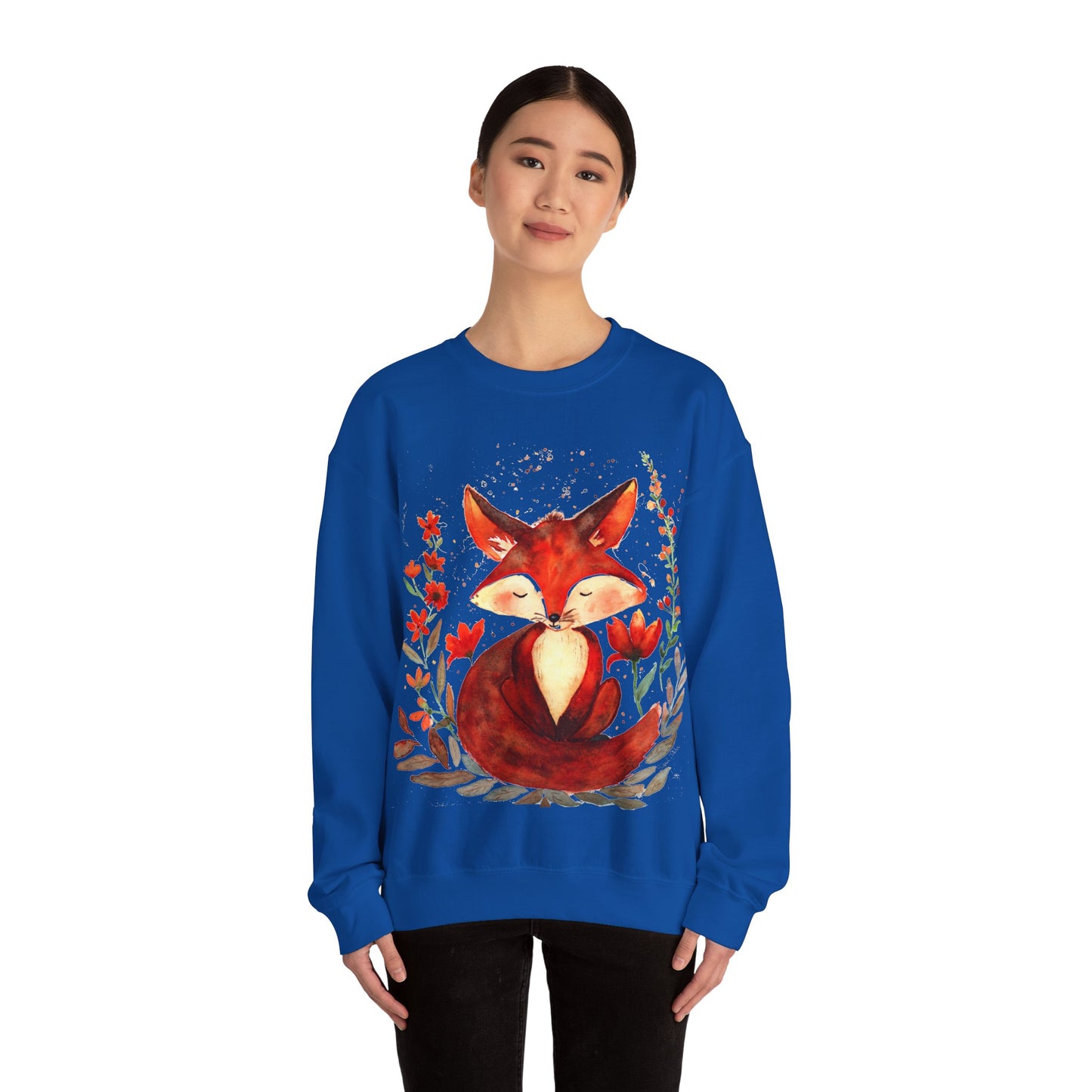 Pretty hand-painted fox and flowers Customizable sweatshirt: Unisex comfort clothing