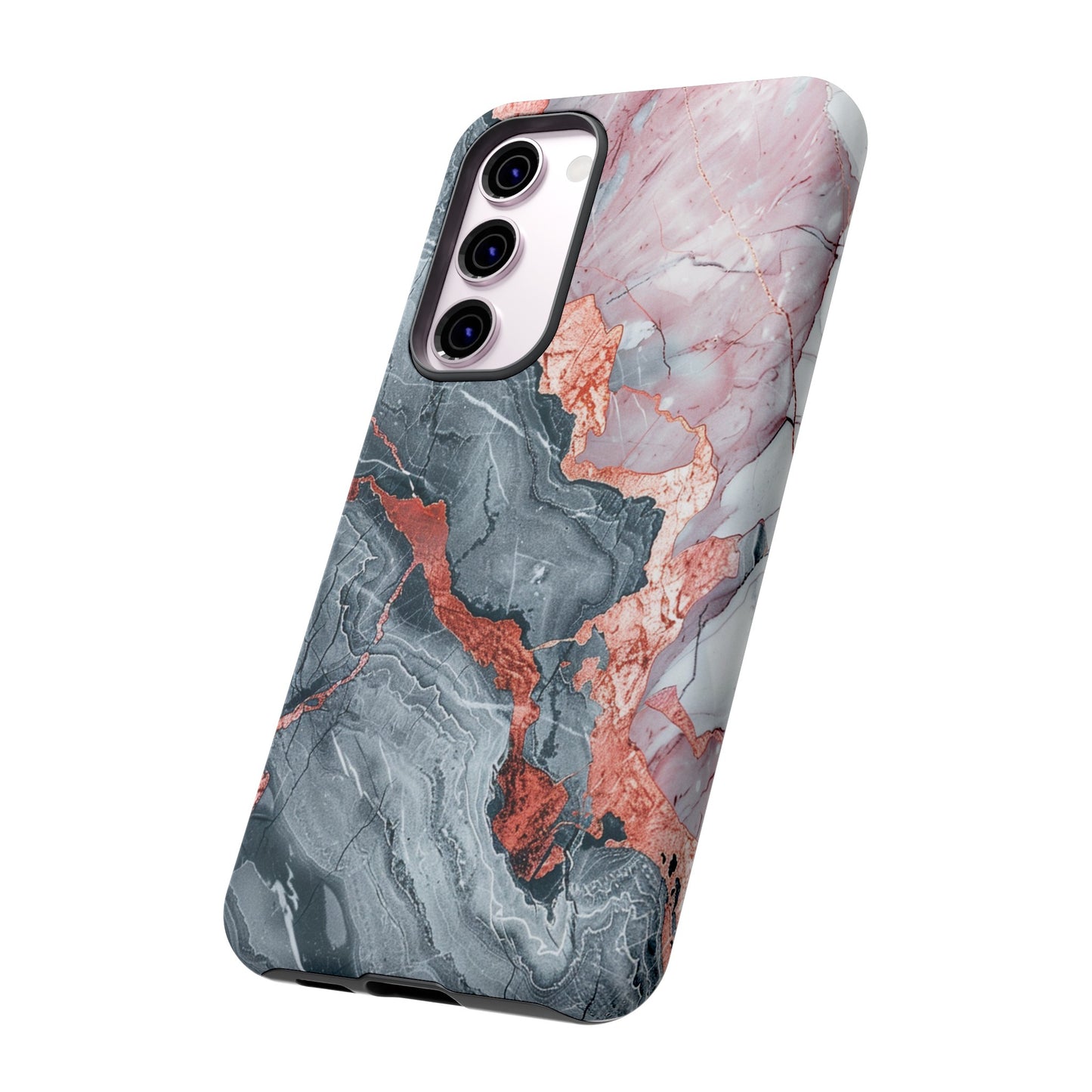 Coque téléphone robuste et résistante aux chocs  : marbre gris , orange et or