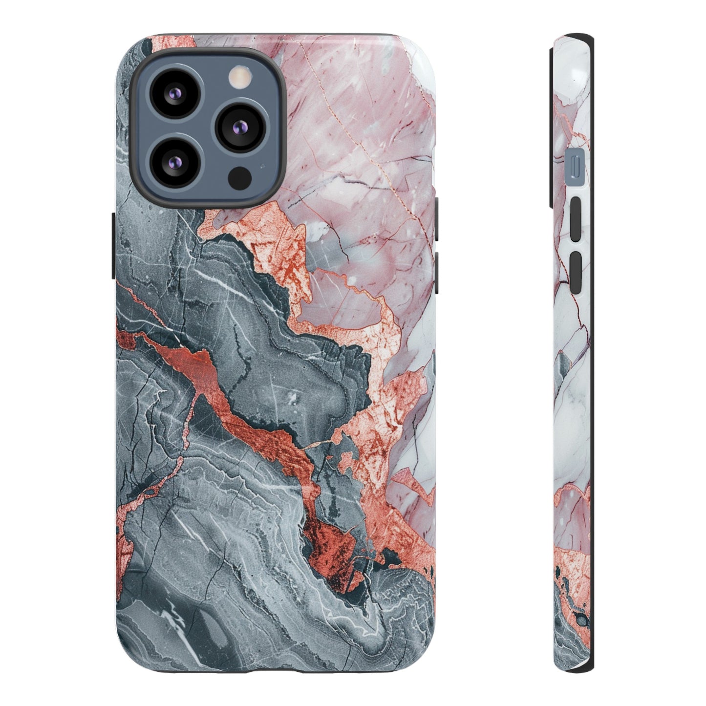 Coque téléphone robuste et résistante aux chocs  : marbre gris , orange et or