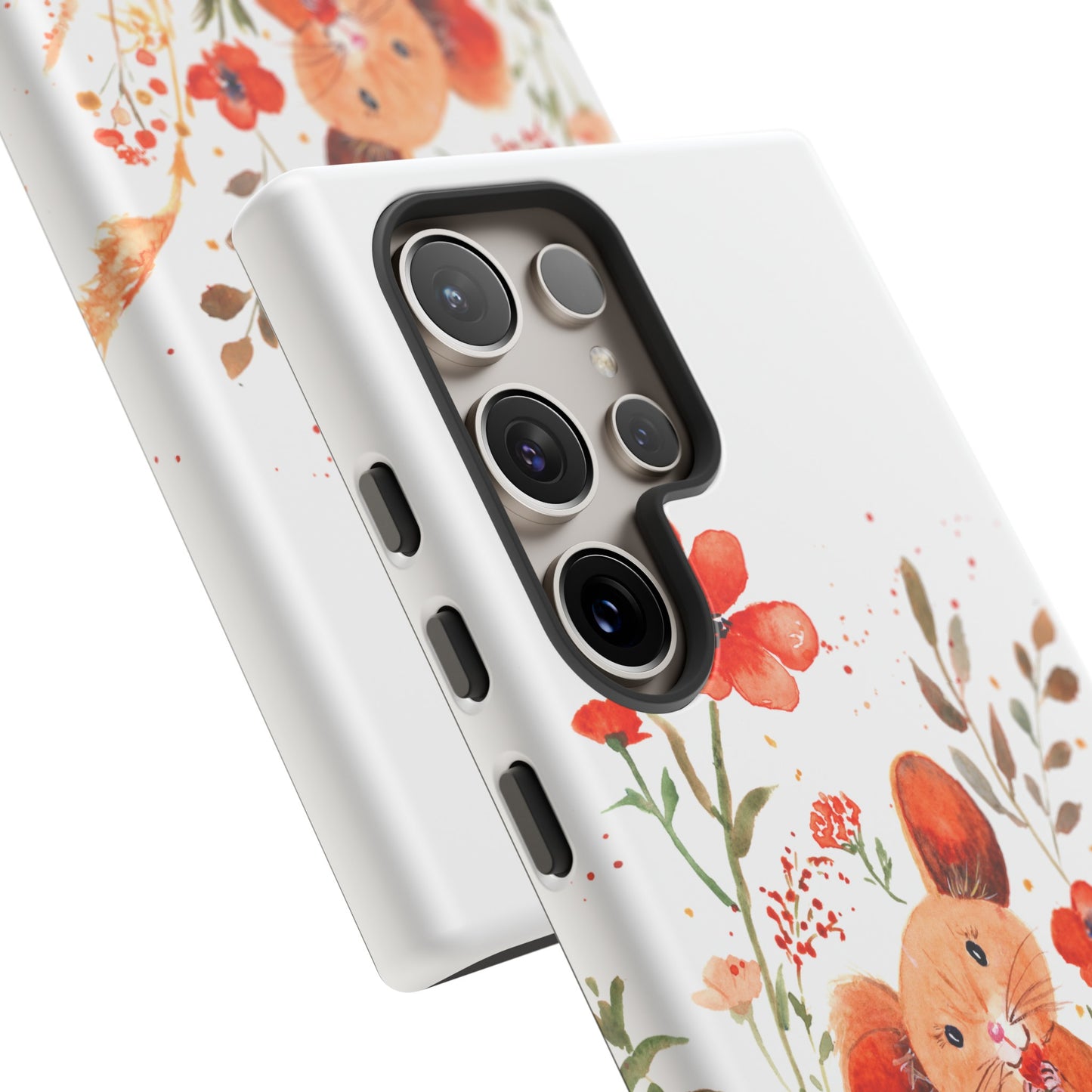 Coque téléphone robuste et résistante aux chocs  : Petite souris au milieu de fleurs