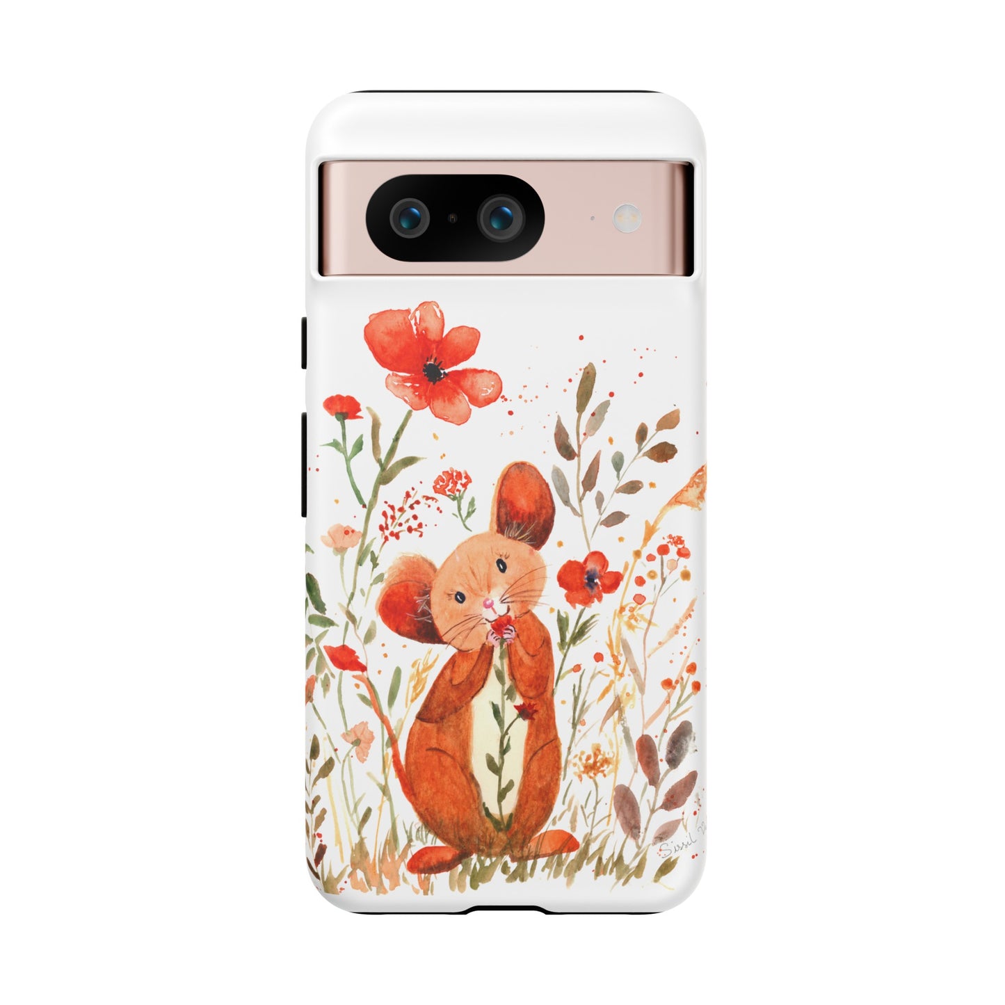 Coque téléphone robuste et résistante aux chocs  : Petite souris au milieu de fleurs