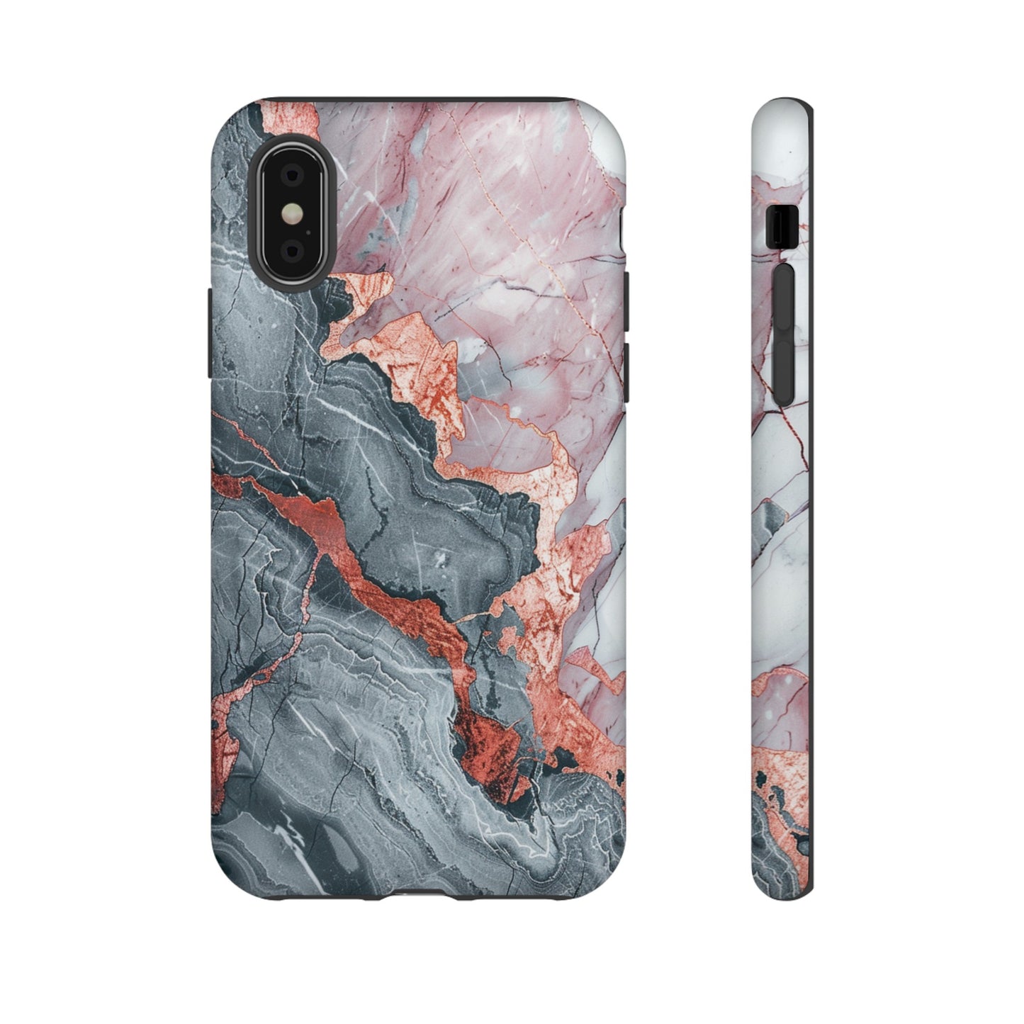 Coque téléphone robuste et résistante aux chocs  : marbre gris , orange et or