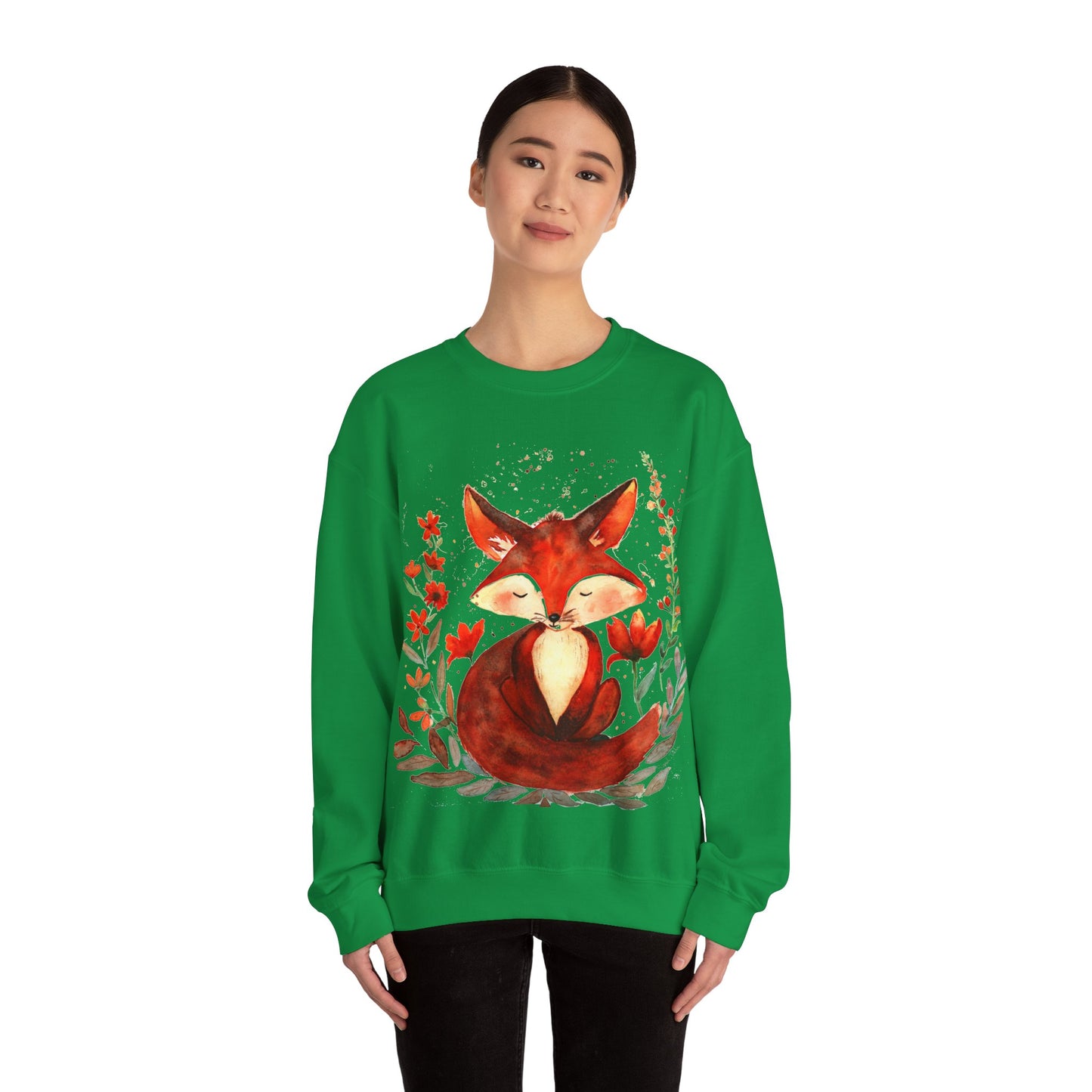 Pretty hand-painted fox and flowers Customizable sweatshirt: Unisex comfort clothing