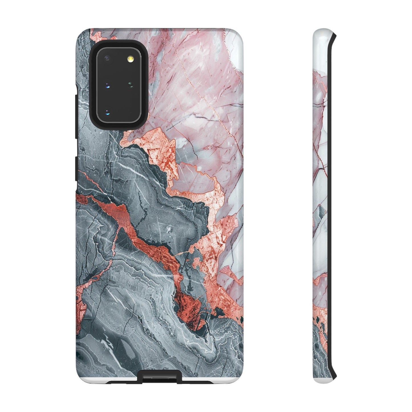 Coque téléphone robuste et résistante aux chocs  : marbre gris , orange et or