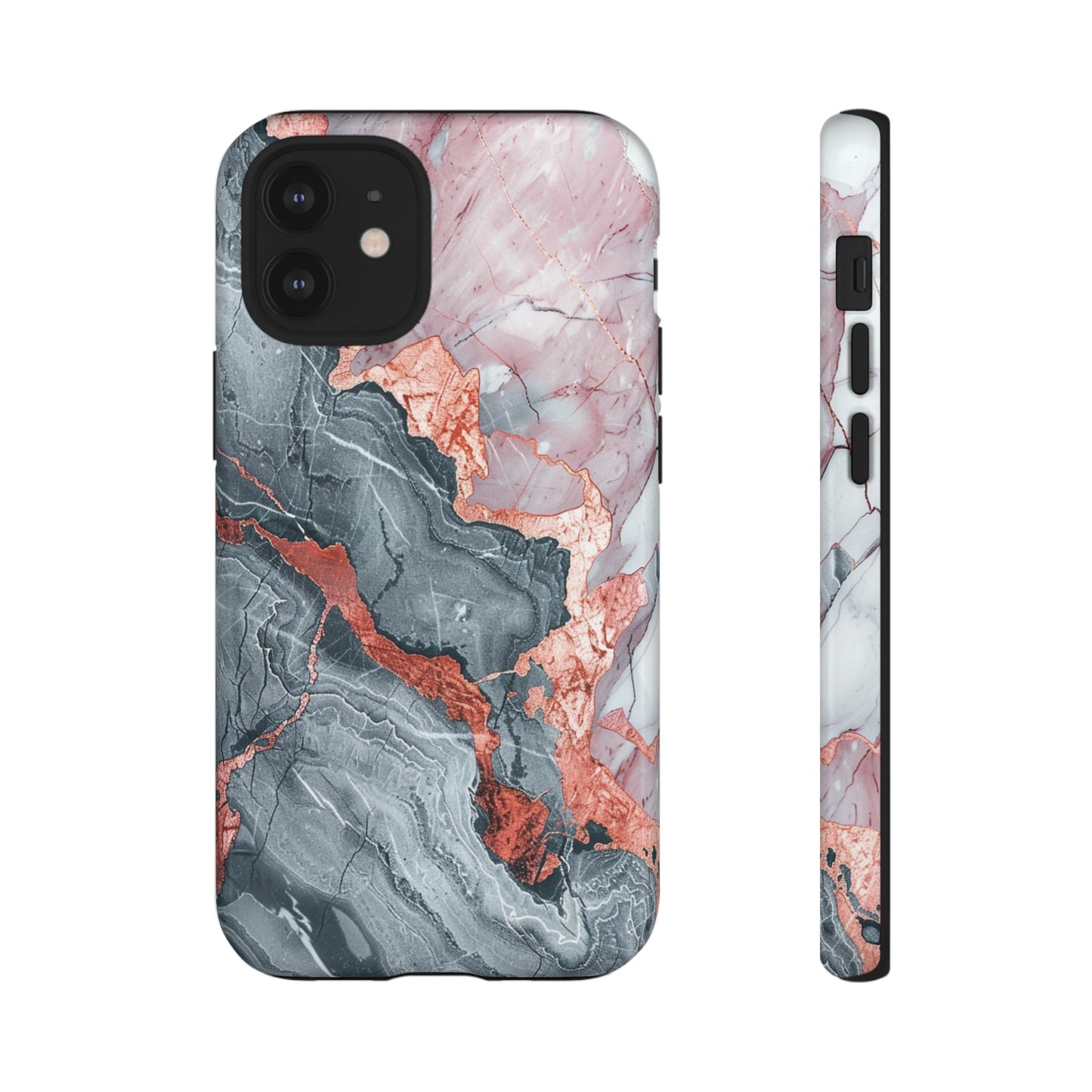 Coque téléphone robuste et résistante aux chocs  : marbre gris , orange et or