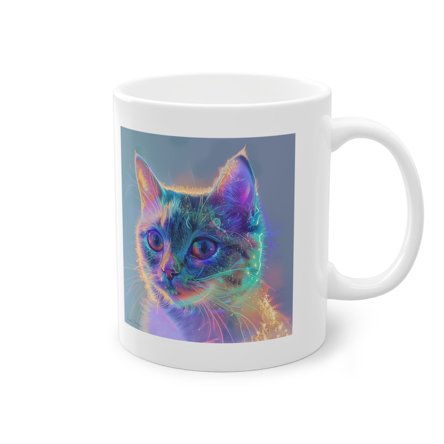 Holographic Cat Mug: Futuristic Feline