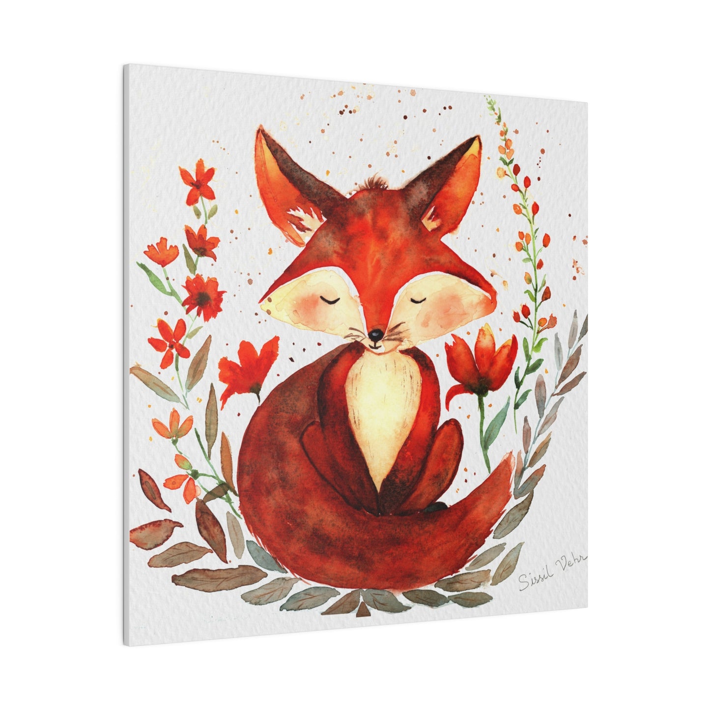 Impression d'art aquarelle : Adorable renard