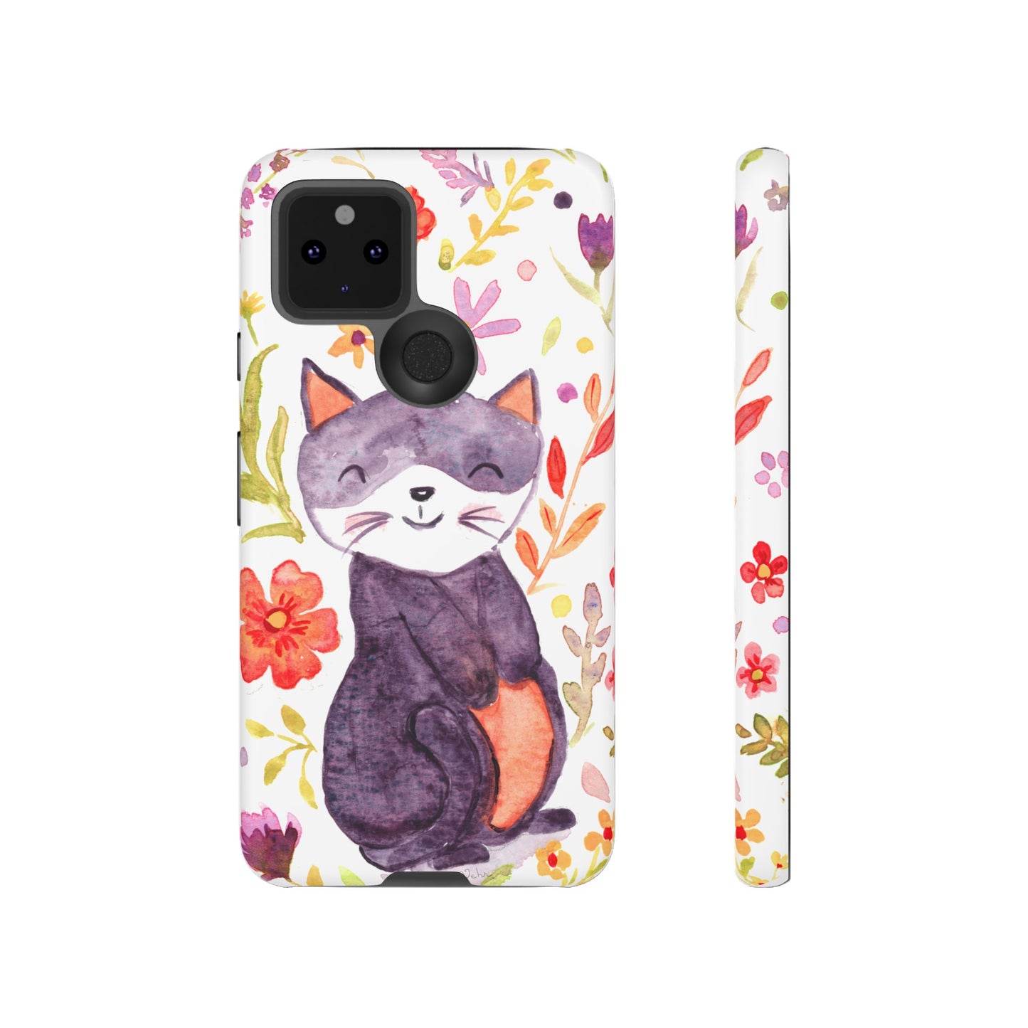 Robust and shock-resistant phone case Watercolor: Floral cat