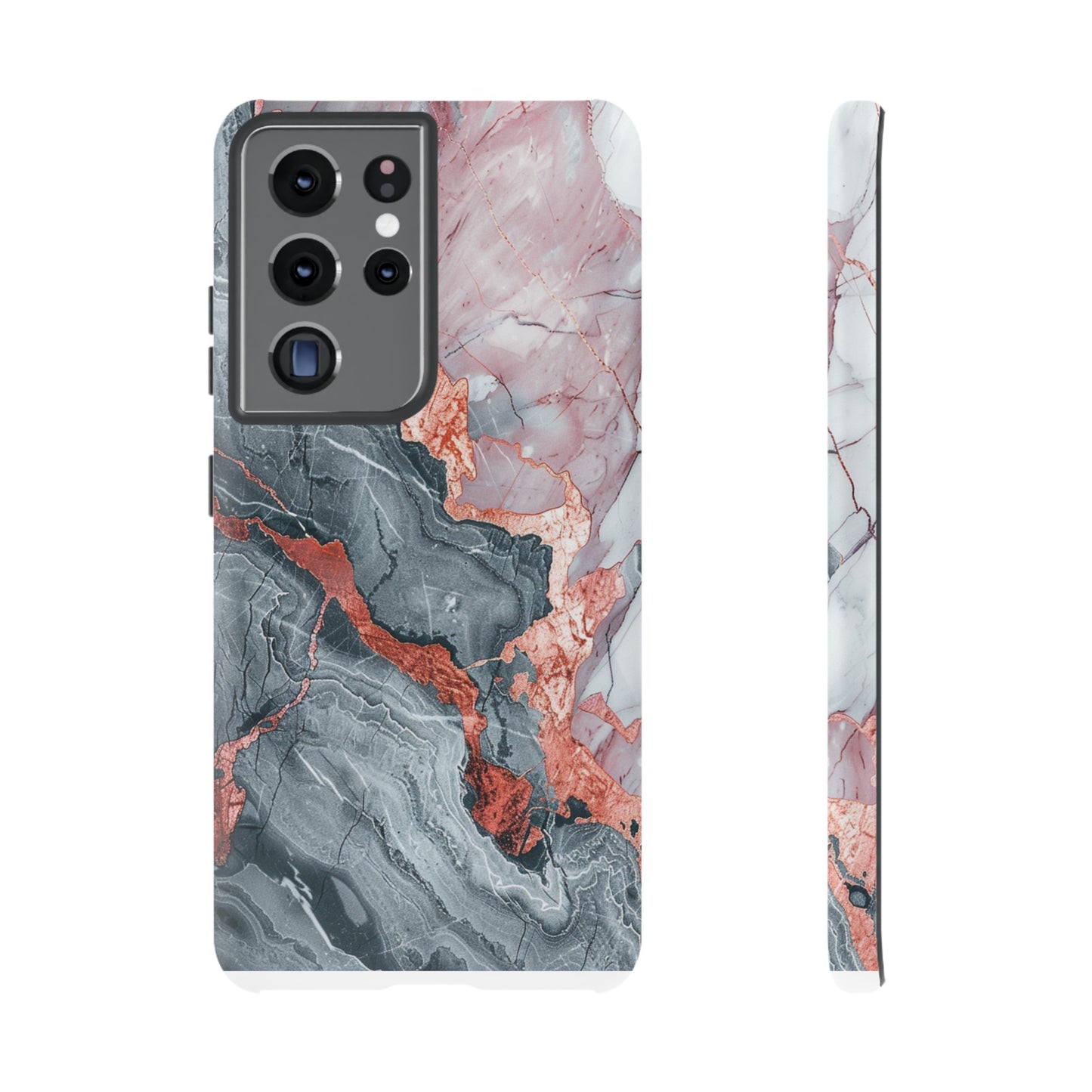 Coque téléphone robuste et résistante aux chocs  : marbre gris , orange et or