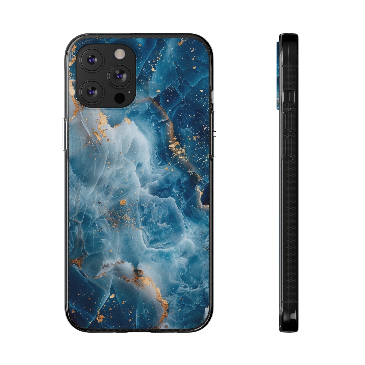 Customizable soft phone case: Gray and blue marble effect for iPhone, Samsung and Pixel