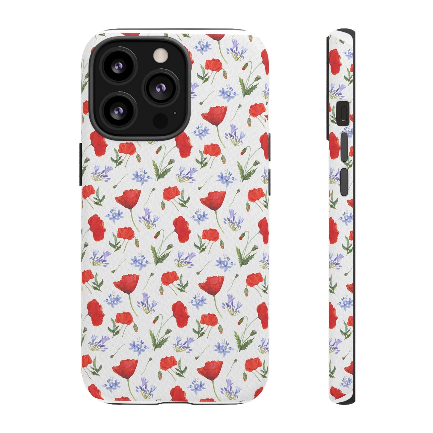 Robust and shock-resistant phone case: Watercolor Poppies and Agapanthus Flowers