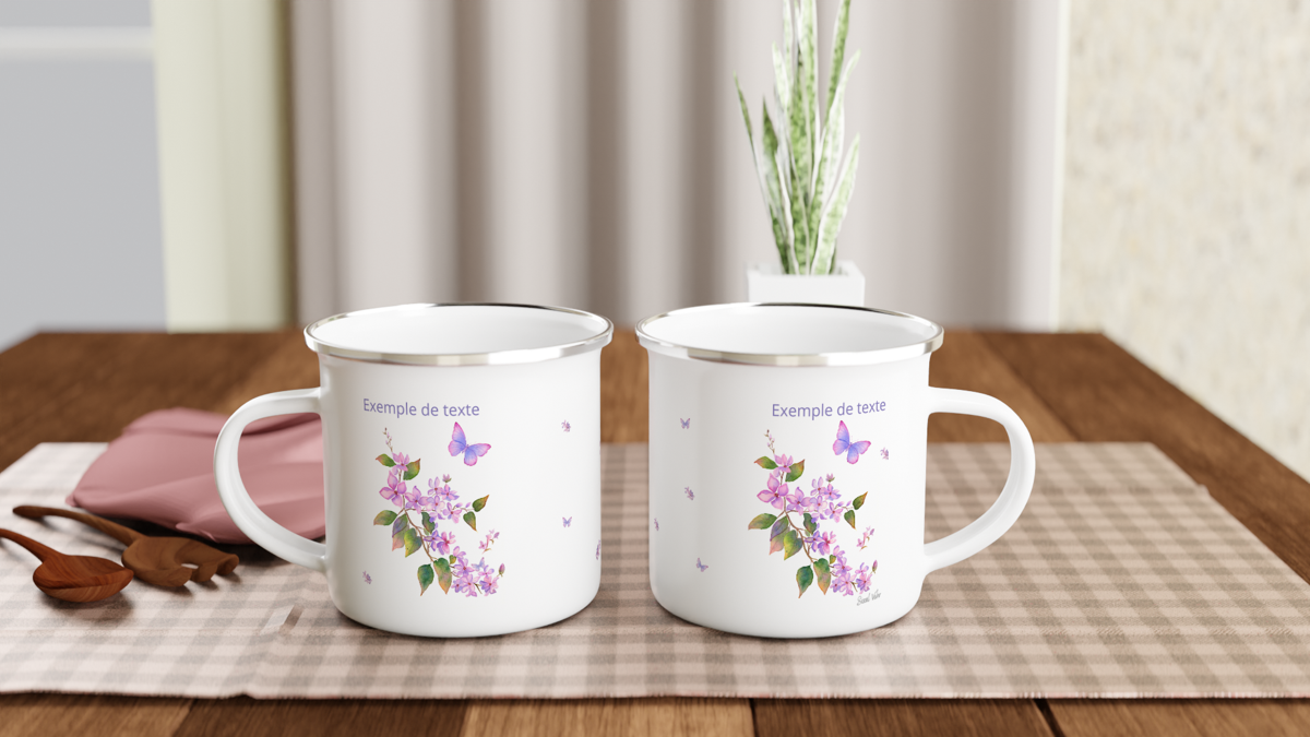 Tasse camping  personnalisée Lilas vintage / cadeau pour elle /Mug en émail/