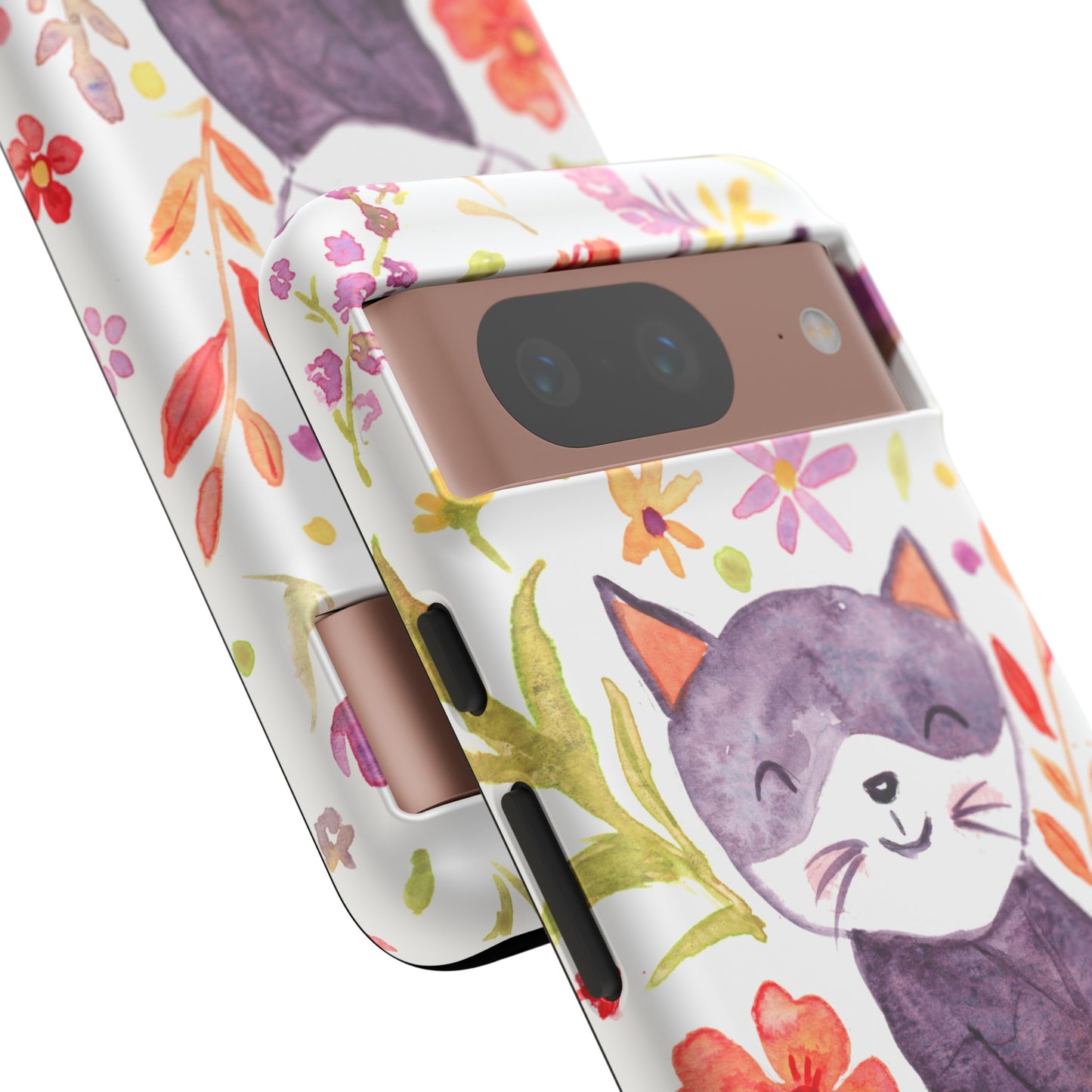 Robust and shock-resistant phone case Watercolor: Floral cat