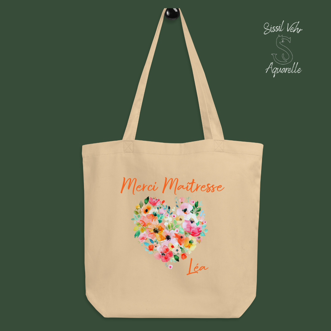 Tote Bag Merci maitresse Personnalisable Merci maitresse/ sac cadeau maitresse/sac maitresse - nounou- atsem personnalisé coton bio