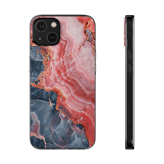 Customizable soft case: marble effect in gray and pink for iPhone, Samsung, Pixel