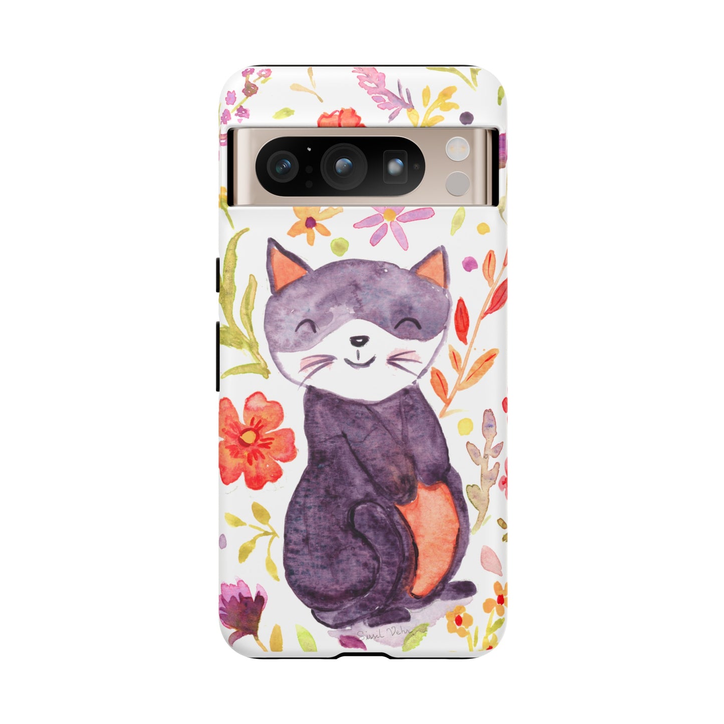 Robust and shock-resistant phone case Watercolor: Floral cat