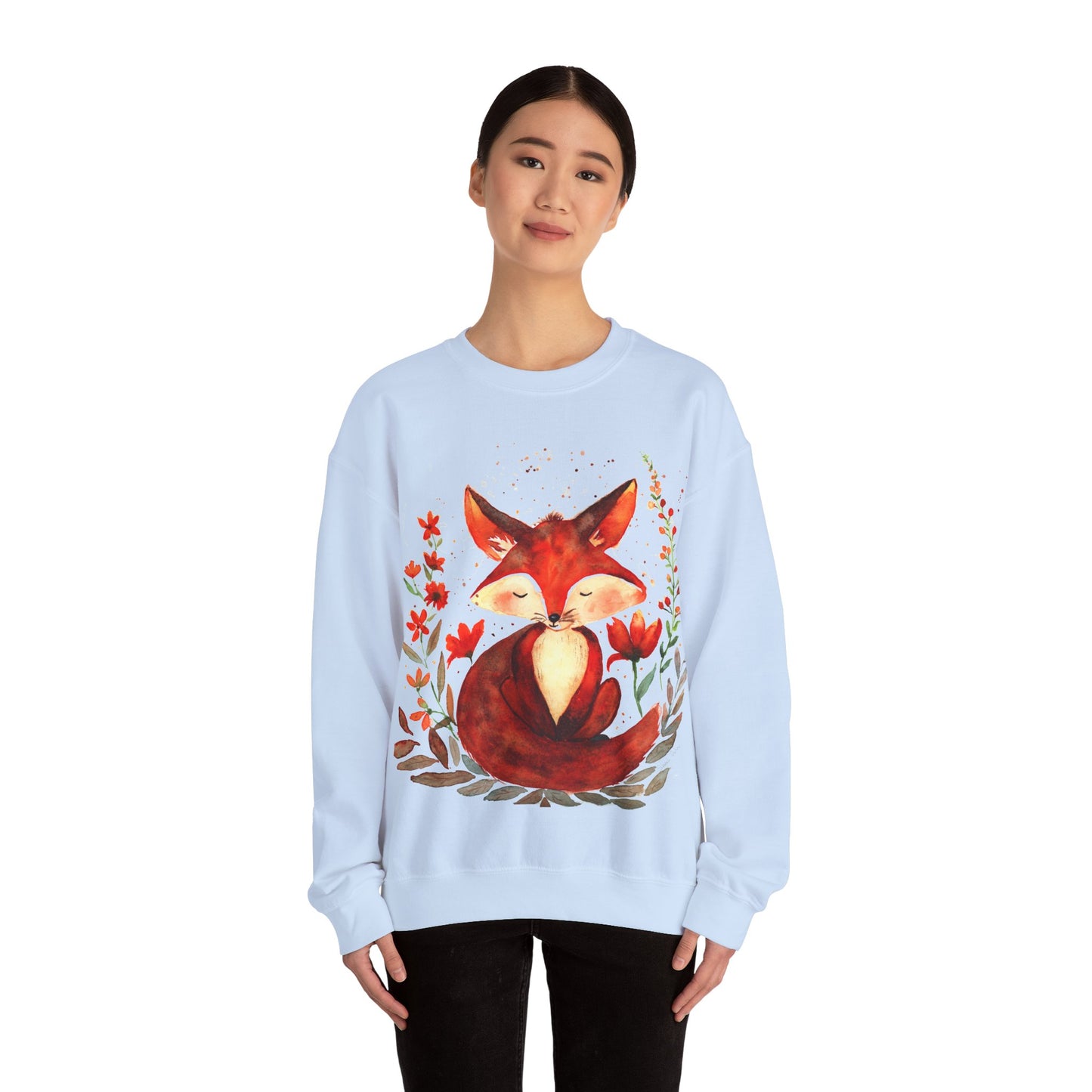 Pretty hand-painted fox and flowers Customizable sweatshirt: Unisex comfort clothing