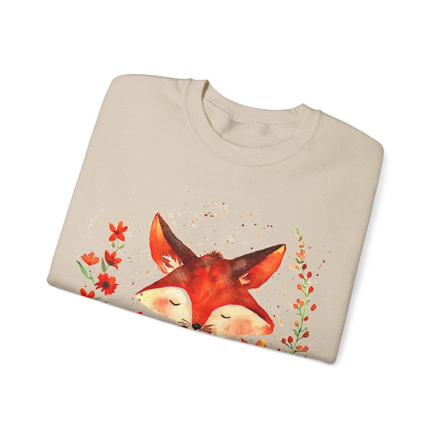 Pretty hand-painted fox and flowers Customizable sweatshirt: Unisex comfort clothing