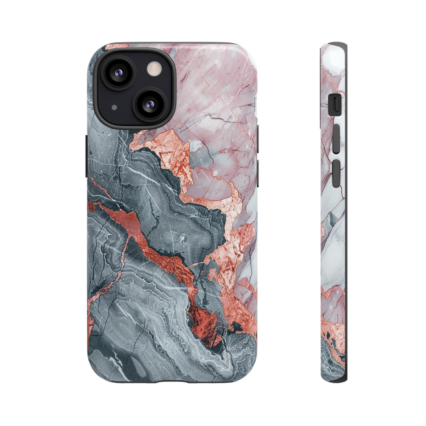 Coque téléphone robuste et résistante aux chocs  : marbre gris , orange et or