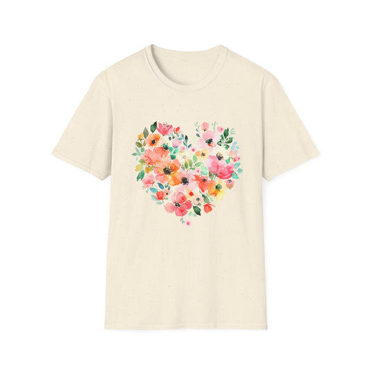 T-shirt Coeur Personnalisé Fleurs Aquarelles Peintes à la Main