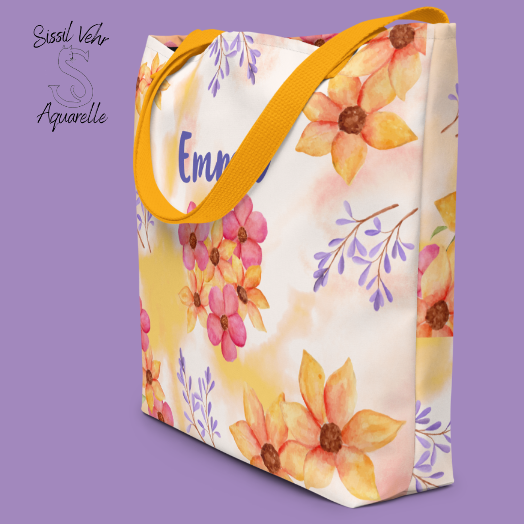 Sac de plage personnalisable en polyester - Grande taille avec impression de fleurs