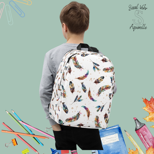 Sac à dos personnalisé pour enfant/ adolescent - Motifs plumes, résistant à l'eau - Idéal pour l'école