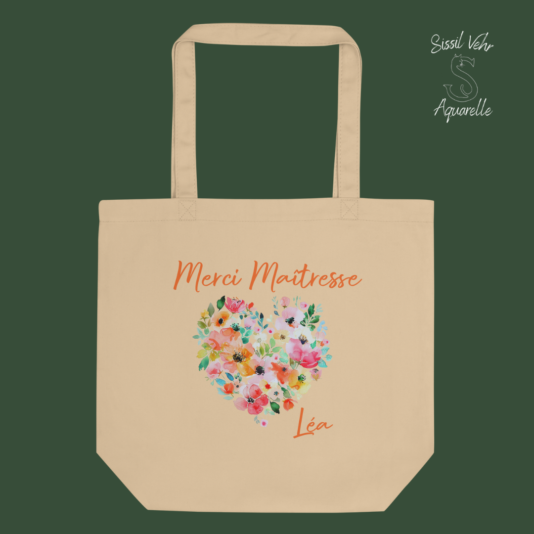 Tote Bag Merci maitresse Personnalisable Merci maitresse/ sac cadeau maitresse/sac maitresse - nounou- atsem personnalisé coton bio