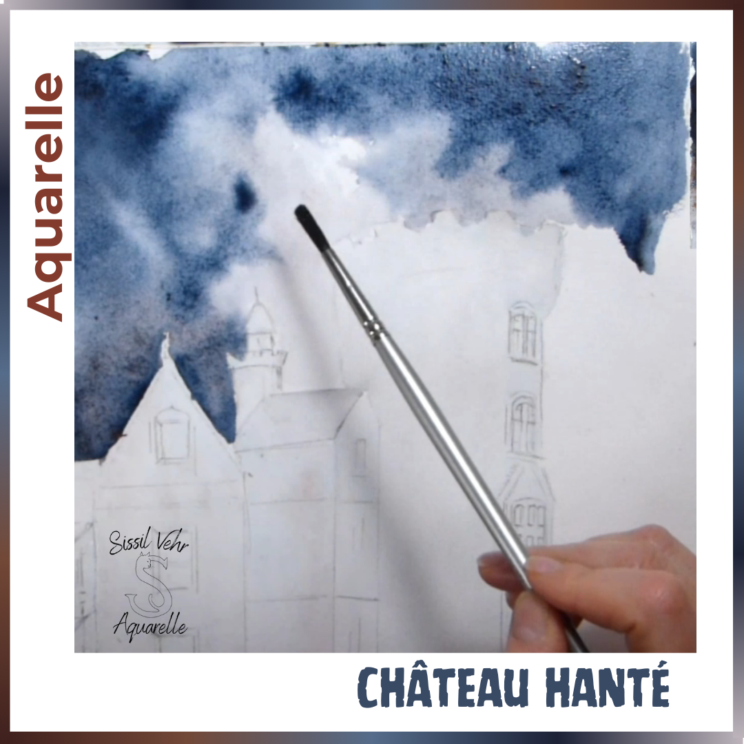 Cours Vidéo Aquarelle  Pas à Pas : Château Hanté |Tutoriel vidéo de 1h37mn - Carnet PDF Inclus |Vidéos d'aquarelle en ligne