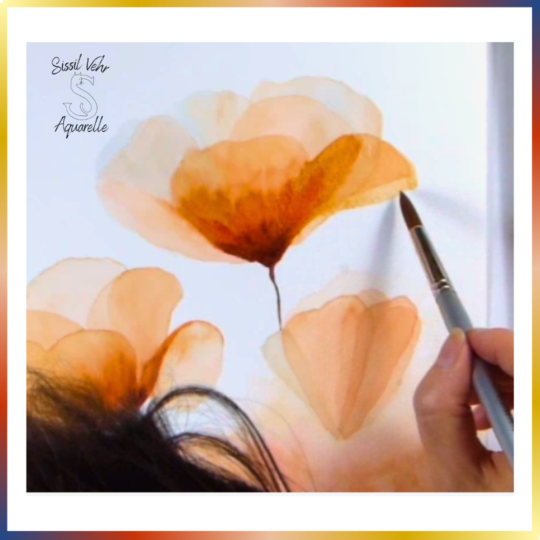 Cours Vidéo Aquarelle - Pavots semi abstraits - Tutoriel en 3 Vidéos de 60mn - Carnet PDF Inclus |Vidéos d'aquarelle en ligne