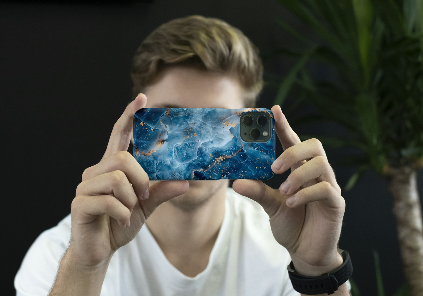 Customizable soft phone case: Gray and blue marble effect for iPhone, Samsung and Pixel