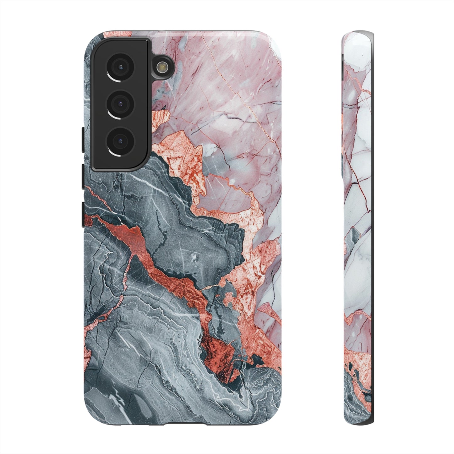 Coque téléphone robuste et résistante aux chocs  : marbre gris , orange et or