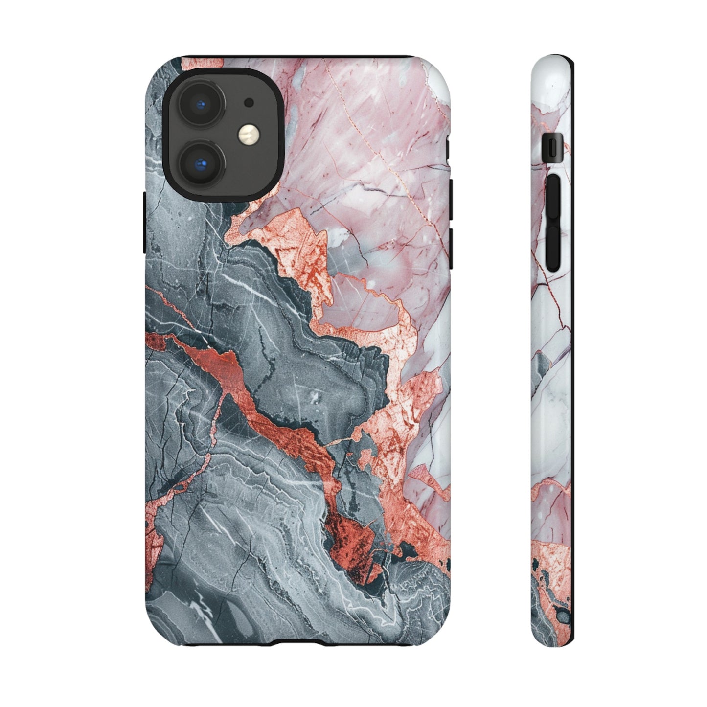 Coque téléphone robuste et résistante aux chocs  : marbre gris , orange et or