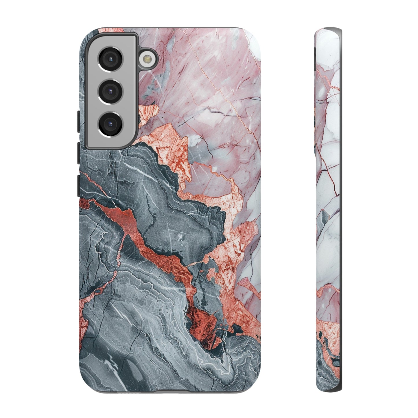 Coque téléphone robuste et résistante aux chocs  : marbre gris , orange et or