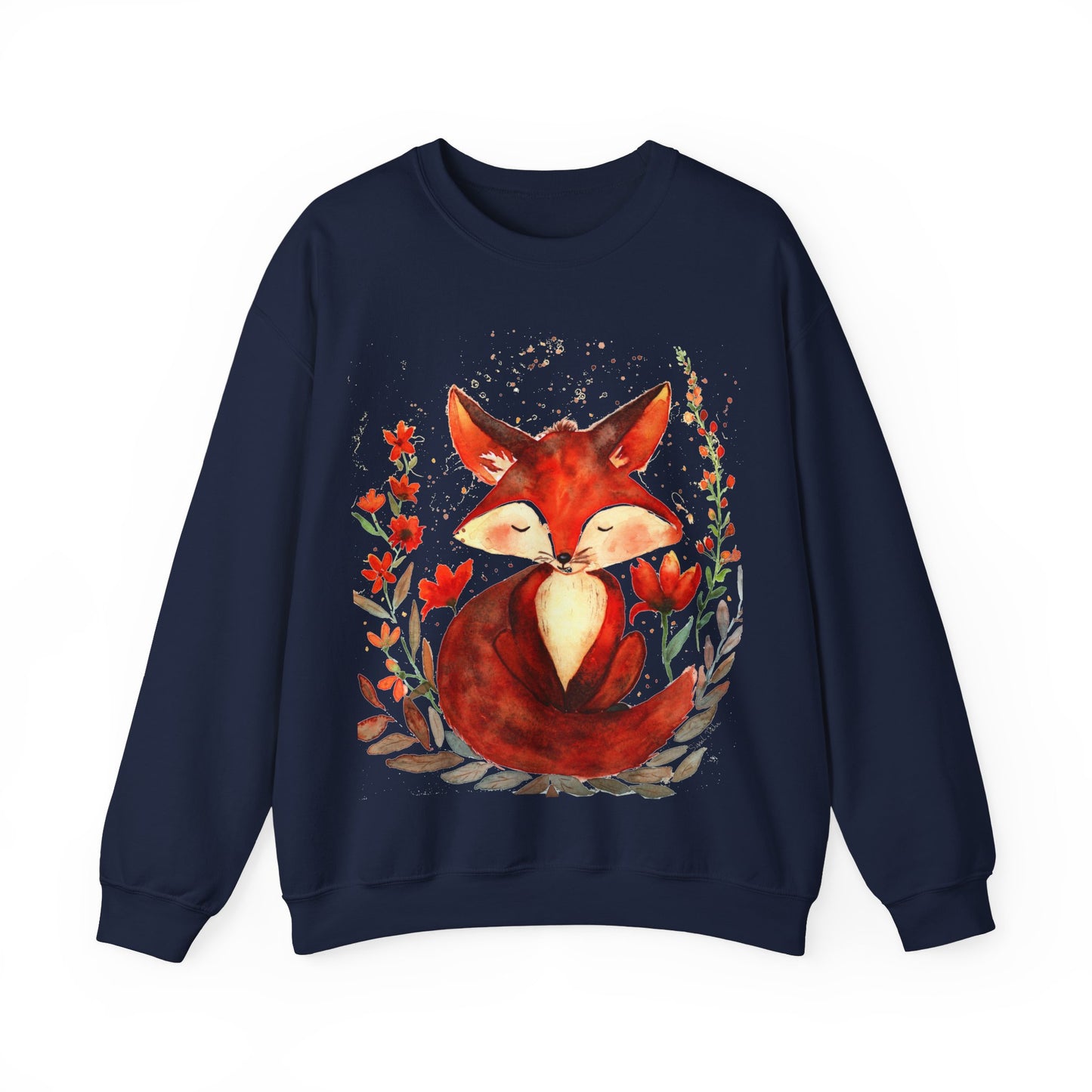 Pretty hand-painted fox and flowers Customizable sweatshirt: Unisex comfort clothing