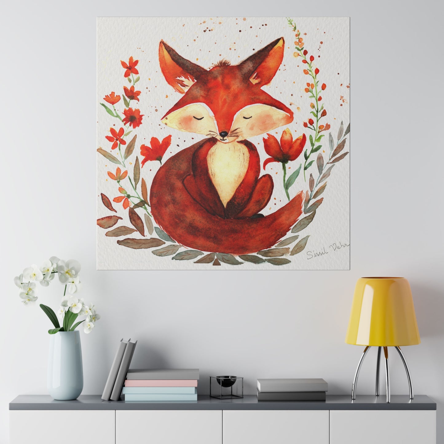 Impression d'art aquarelle : Adorable renard