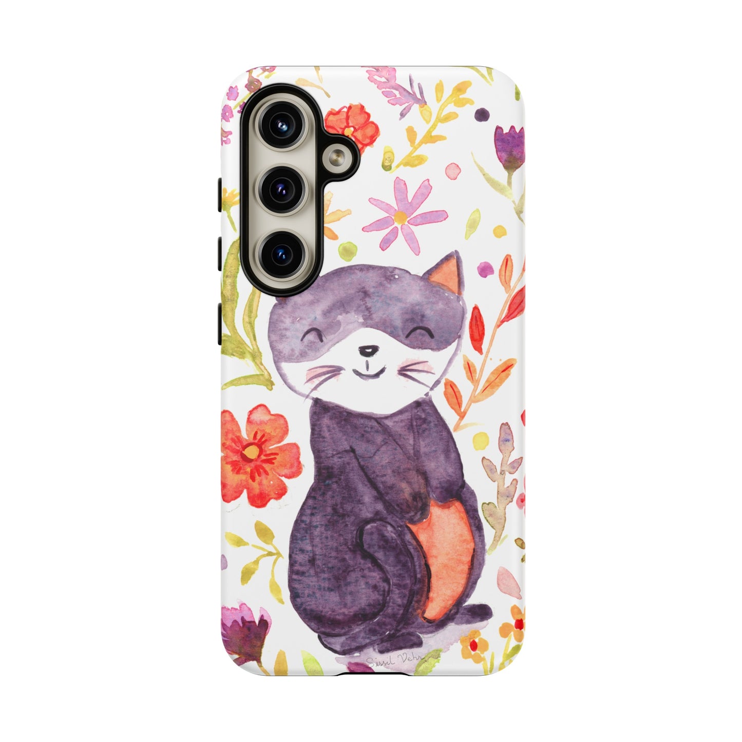 Robust and shock-resistant phone case Watercolor: Floral cat