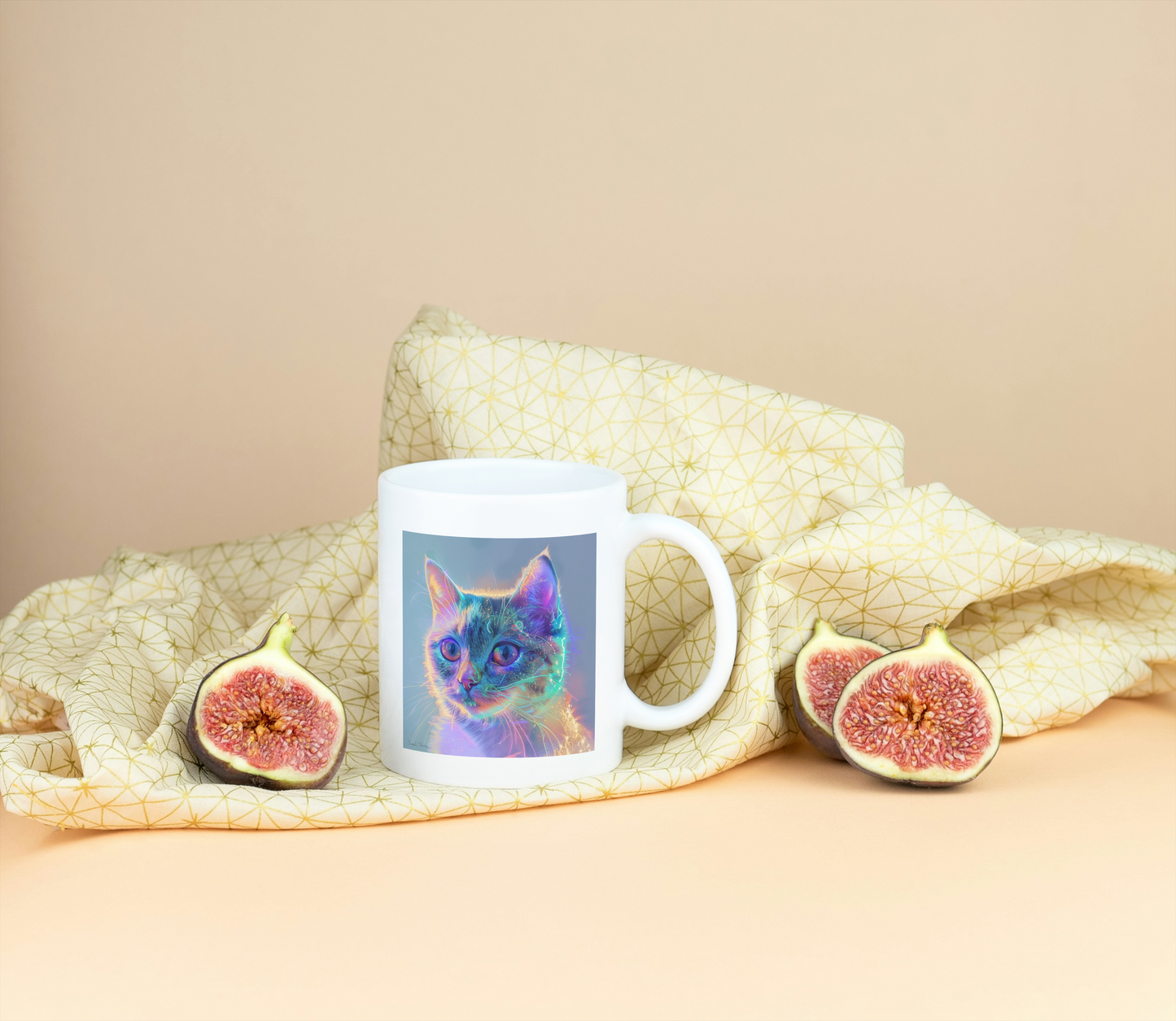 Holographic Cat Mug: Futuristic Feline