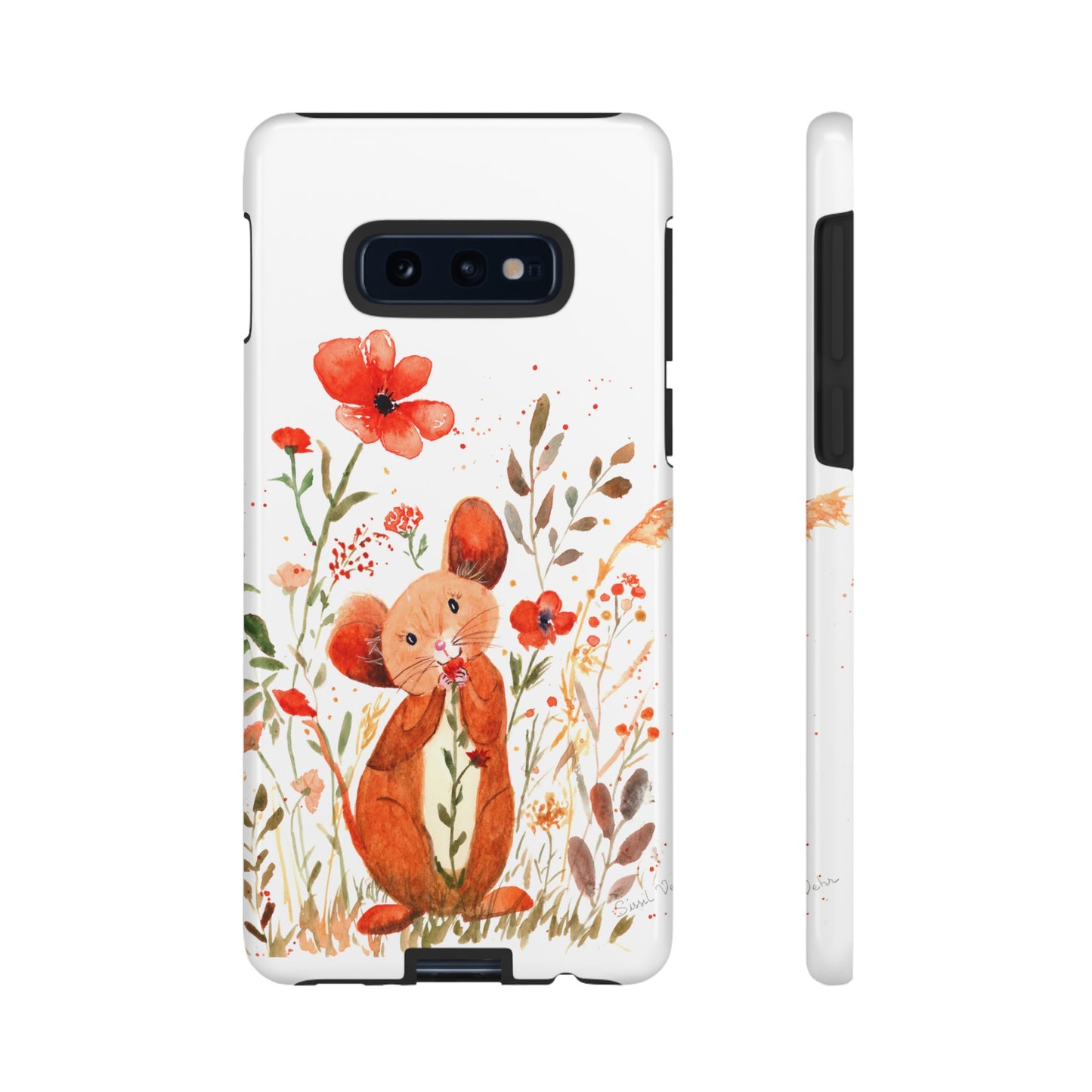 Coque téléphone robuste et résistante aux chocs  : Petite souris au milieu de fleurs