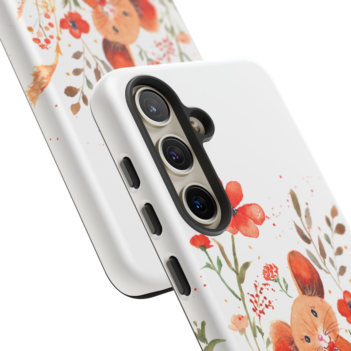 Coque téléphone robuste et résistante aux chocs  : Petite souris au milieu de fleurs