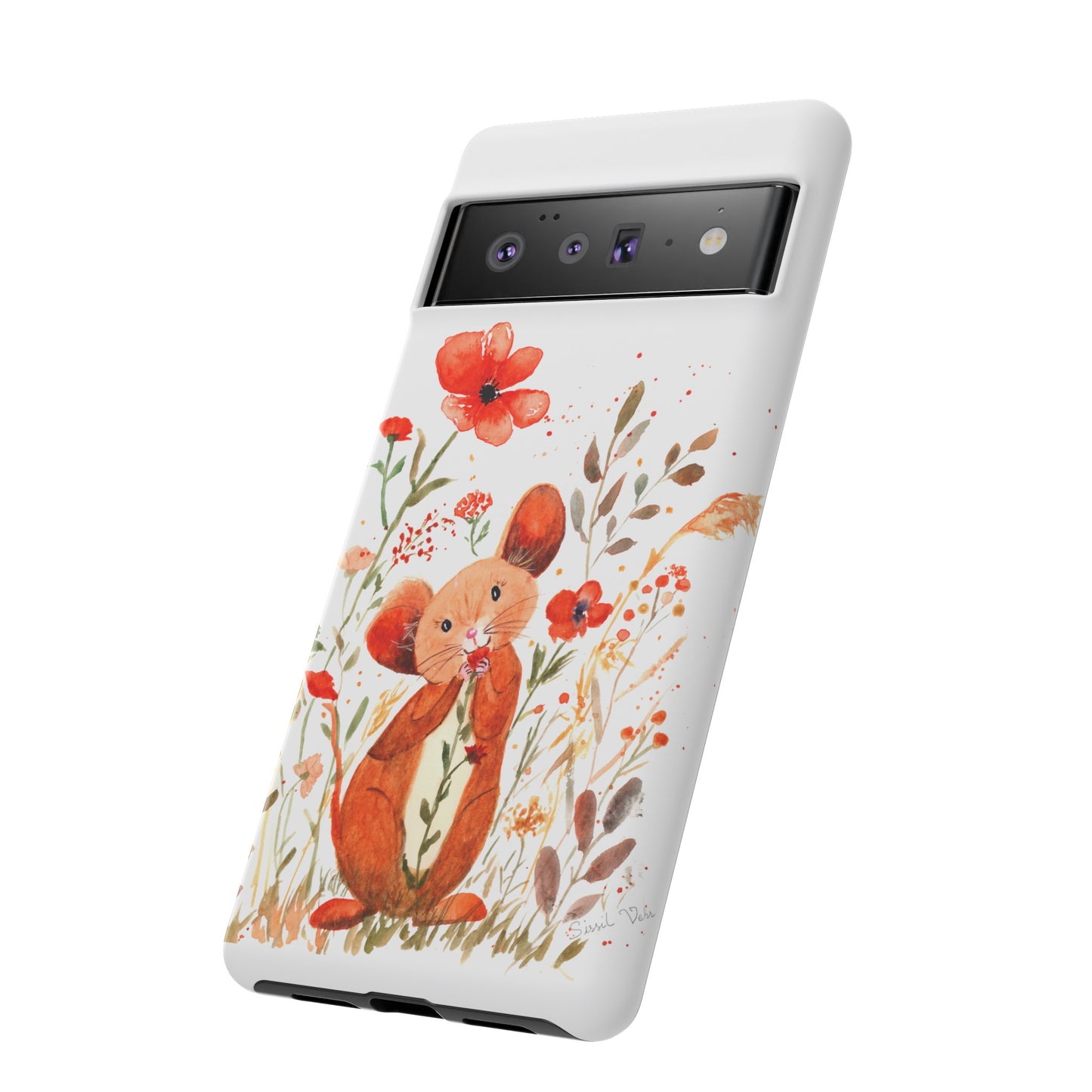 Coque téléphone robuste et résistante aux chocs  : Petite souris au milieu de fleurs