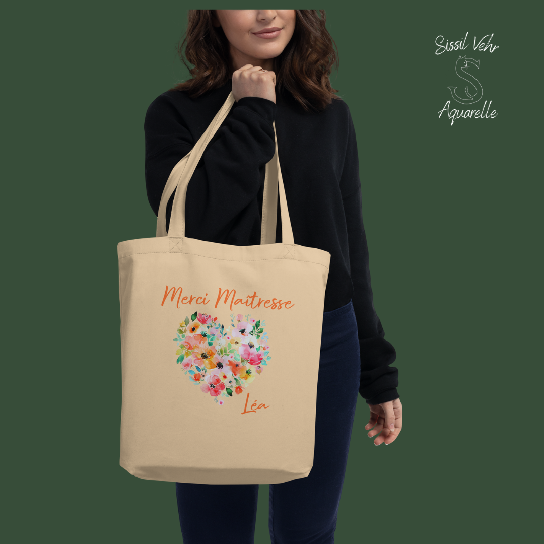 Tote Bag Merci maitresse Personnalisable Merci maitresse/ sac cadeau maitresse/sac maitresse - nounou- atsem personnalisé coton bio