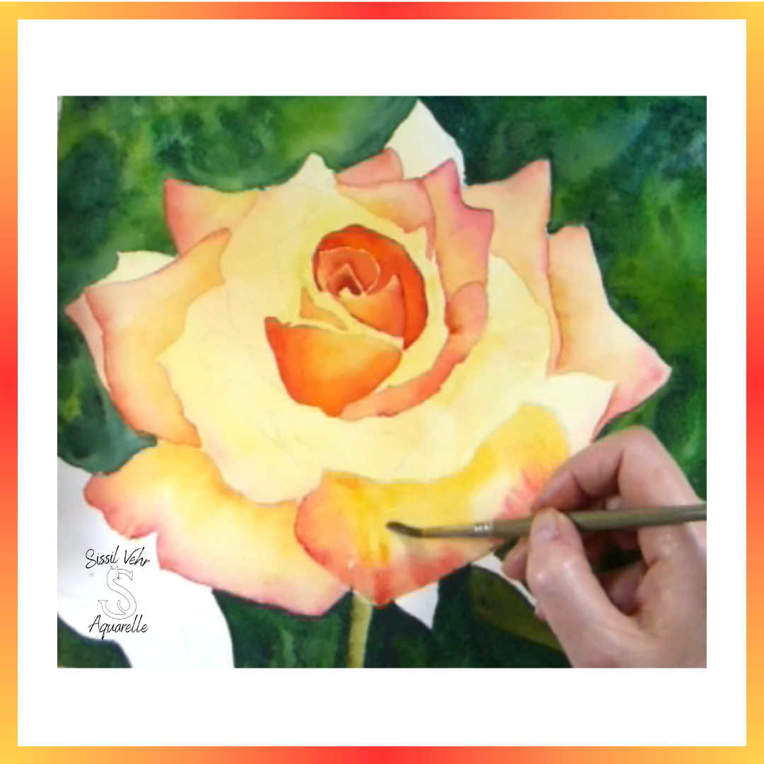 Cours Vidéo Aquarelle Pas à Pas : Peindre une rose |Tutoriel vidéo de 4h10mn - Carnet PDF Inclus |Vidéos d'aquarelle en ligne