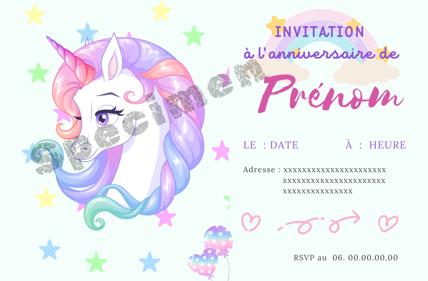 Invitation anniversaire personnalisée - Fille - Rose - Format A5 - Carte d'anniversaire - Téléchargeable à imprimer