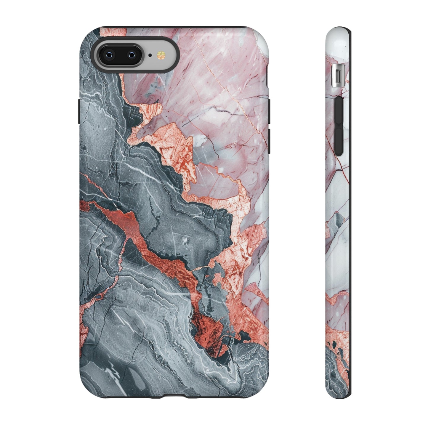 Coque téléphone robuste et résistante aux chocs  : marbre gris , orange et or